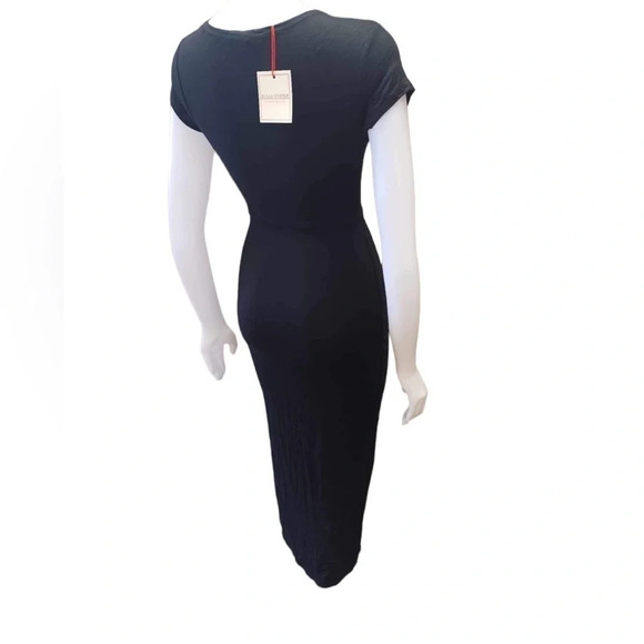 Roller Coaster Black  Stretchy Twist Front Short Sleeve Maxi Dress Size Small - Picture 2 of 6